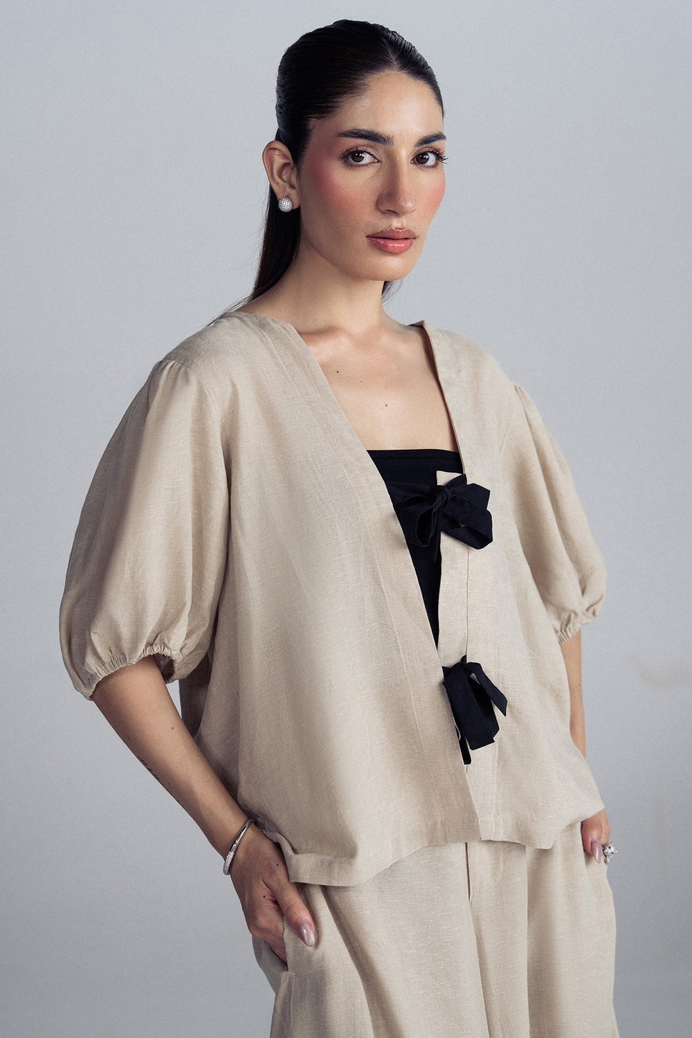 100% LINEN NOIR BOW CO-ORD SET