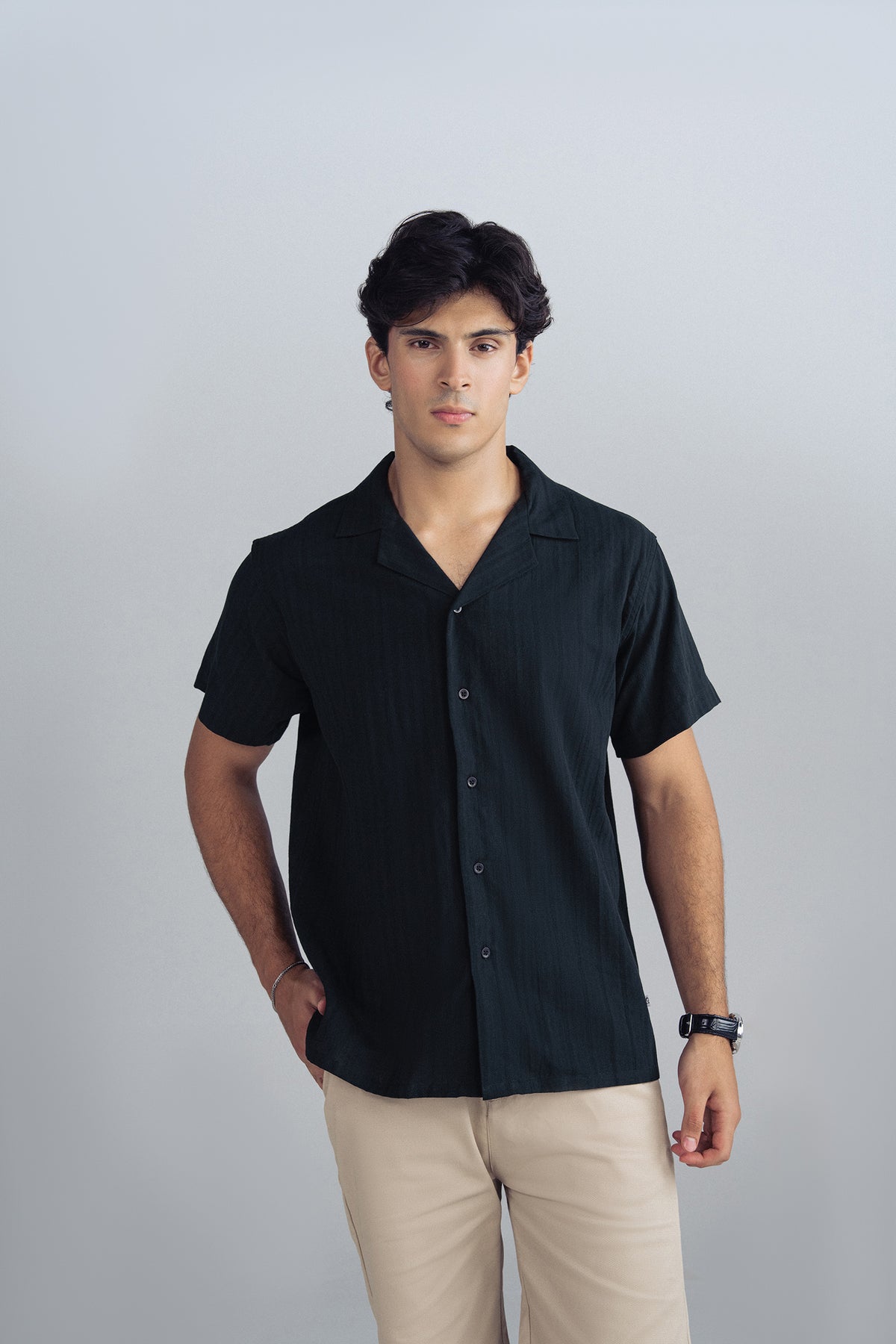 NOTCH COLLAR JACQUARD SHIRT
