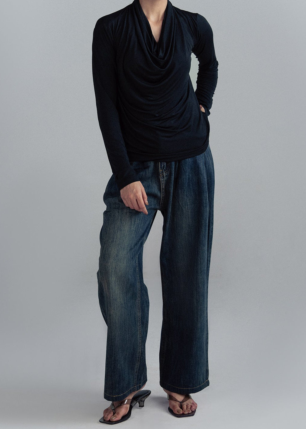DRAPED NECK KNIT TOP