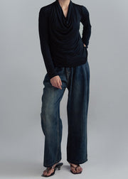 DRAPED NECK KNIT TOP