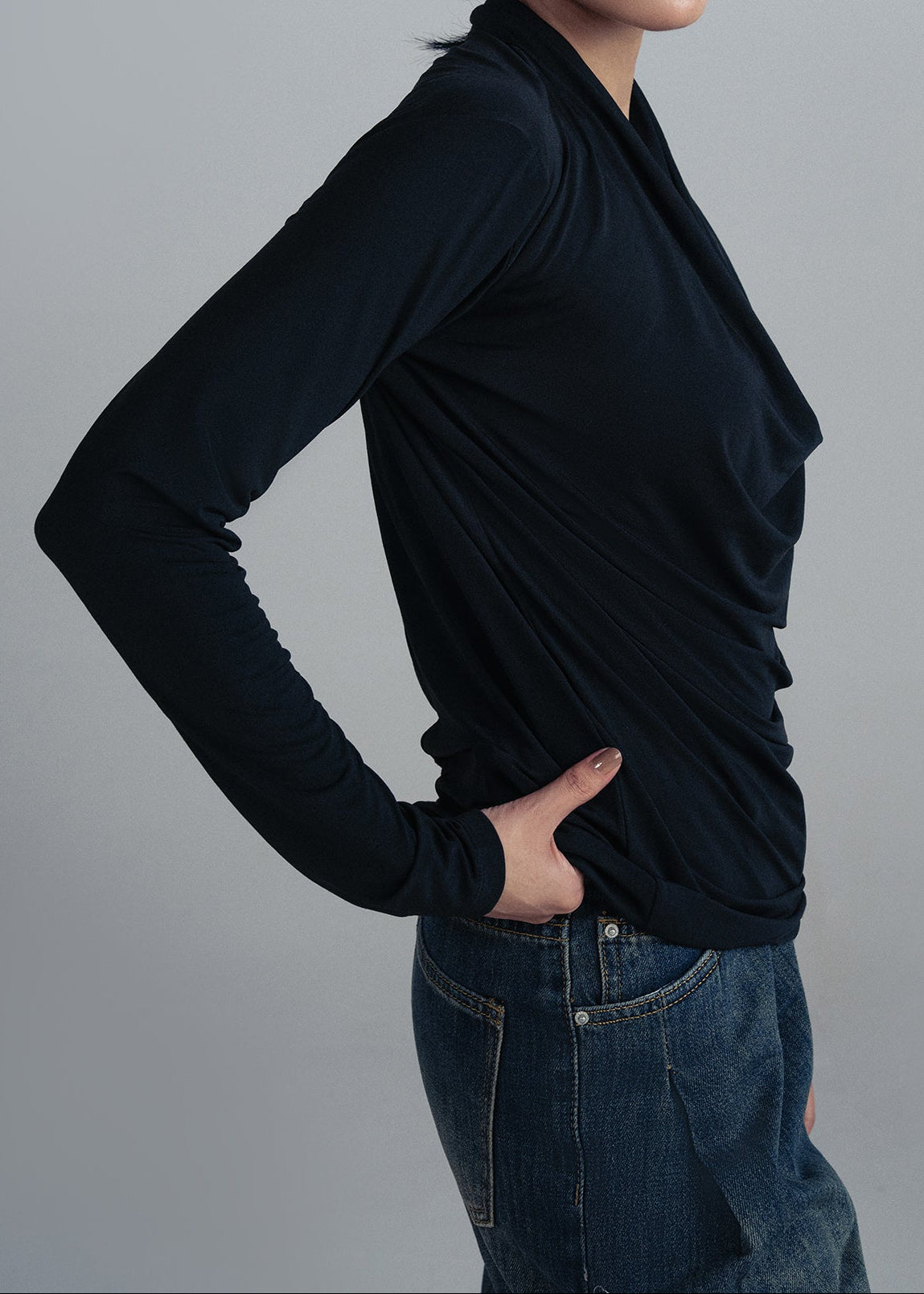 DRAPED NECK KNIT TOP