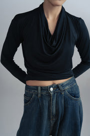 DRAPED NECK KNIT TOP