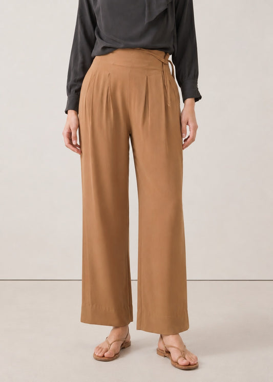VISCOSE TWILL PLEATED TROUSER