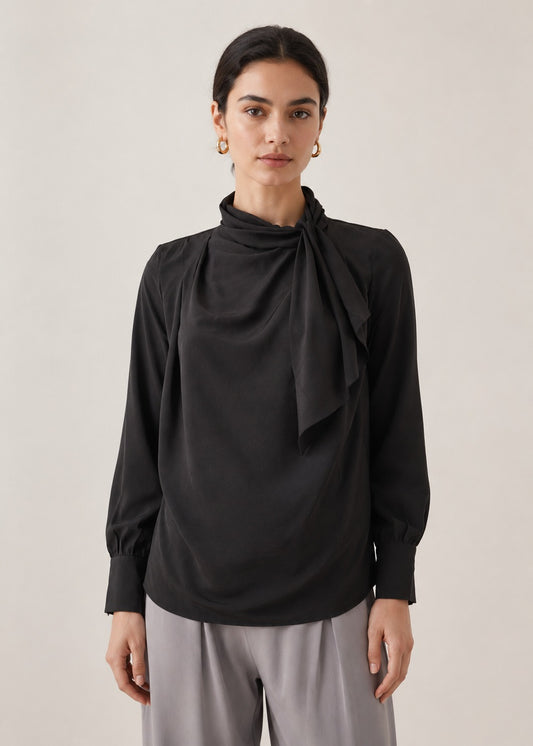 CASUAL TIE-NECK TOP