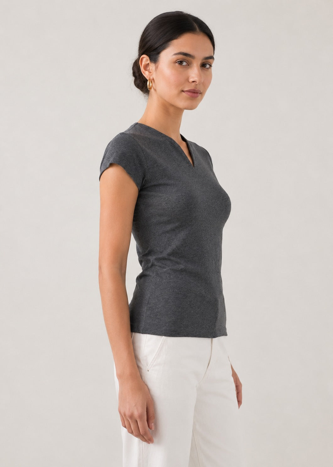 Cap Sleeve V-Notch Knit Top