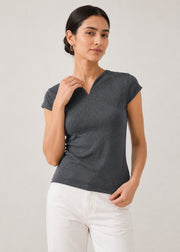 Cap Sleeve V-Notch Knit Top