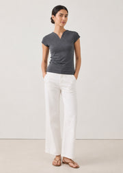 Cap Sleeve V-Notch Knit Top