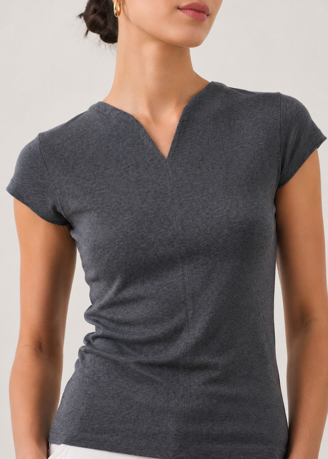Cap Sleeve V-Notch Knit Top