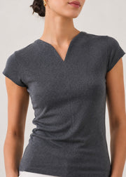 Cap Sleeve V-Notch Knit Top