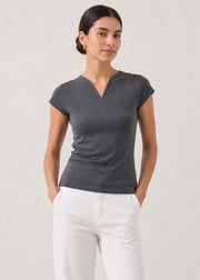 Cap Sleeve V-Notch Knit Top