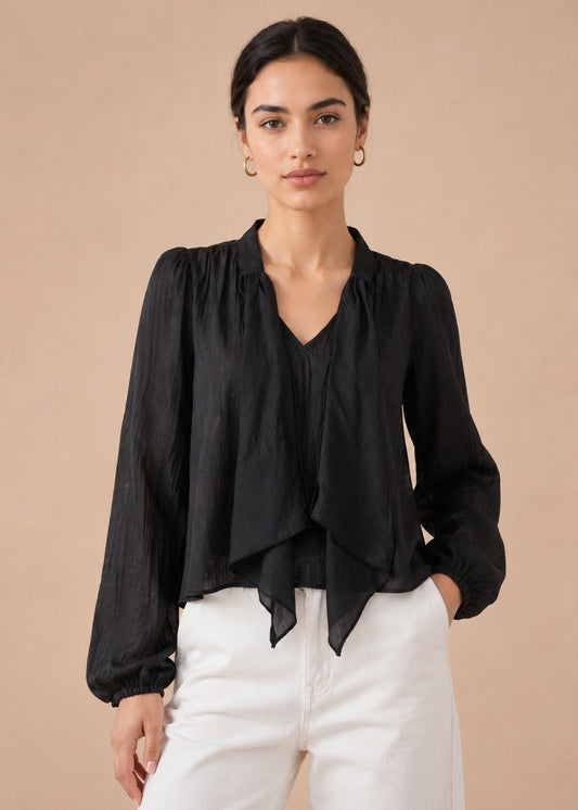 TIE-NECK FLOWY BLOUSE