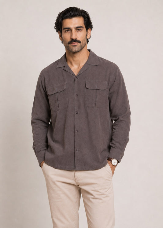 NOTCH COLLAR LINEN SHIRT