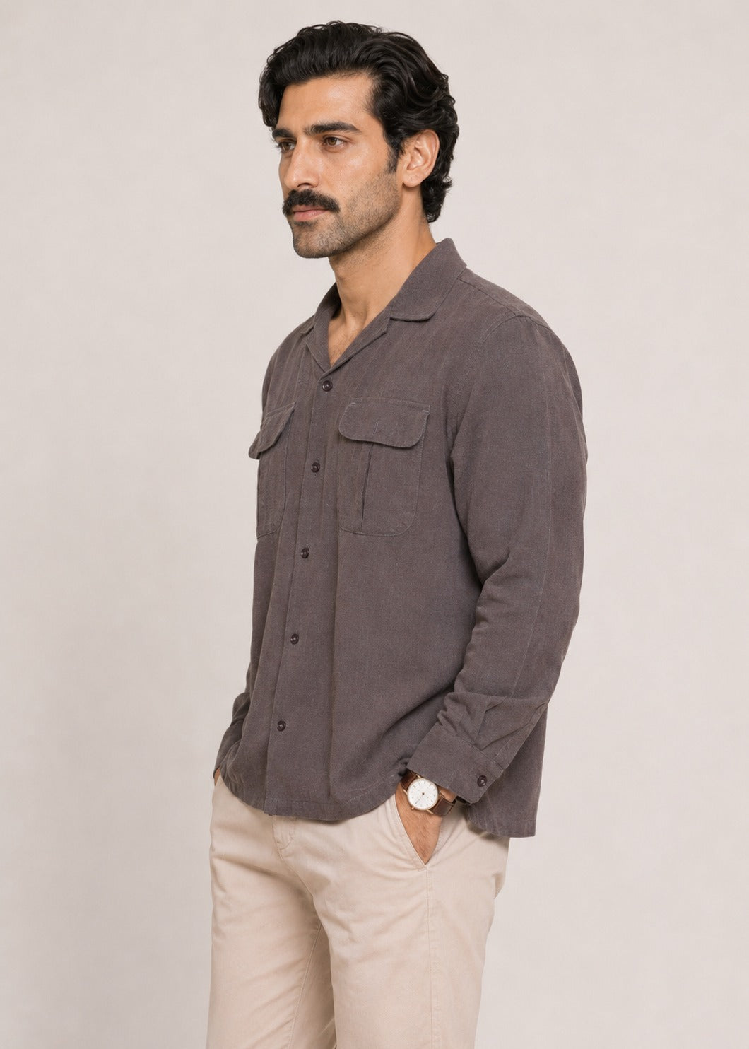 Notch Collar Linen Shirt