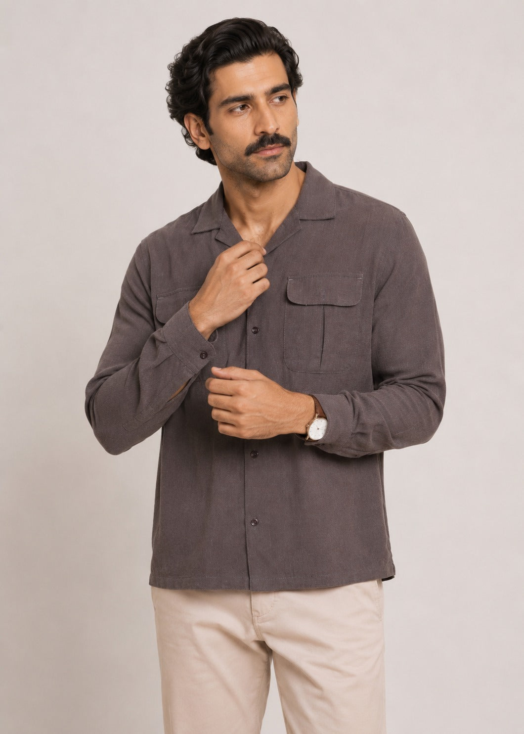 Notch Collar Linen Shirt