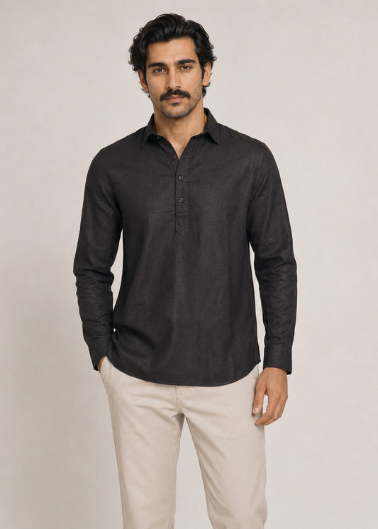 HALF PLACKET LINEN SHIRT