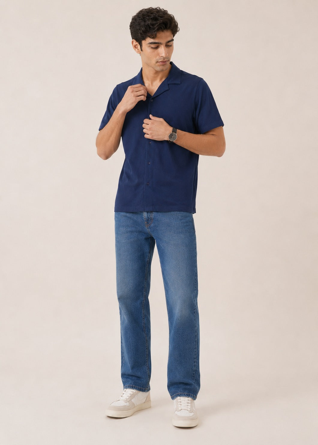 NOTCH COLLAR KNITTED SHIRT
