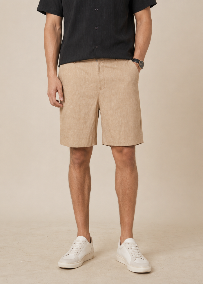 LINEN STRAIGHT FIT SHORTS